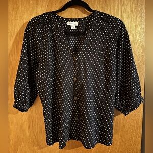 Monteau LA black polka dot v-neck blouse